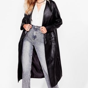 Black Faux Leather Trench Coat